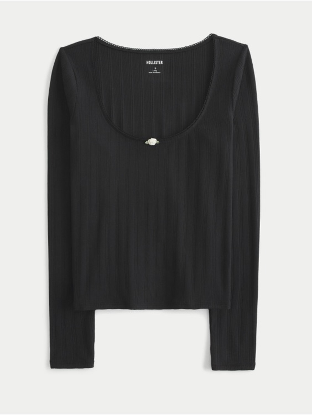 Hollister Pointelle Seamless Fabric Scoop Top in Black